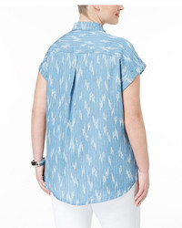 Style&co. Style Co Plus Size Short Sleeve Denim Shirt Created For Macys
