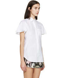 Valentino White Poplin Flutter Sleeve Shirt