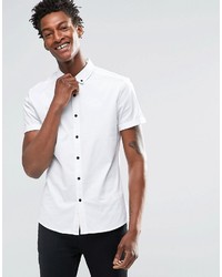 Asos Brand Skinny Shirt In White Twill With Short Sleeves