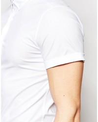 Asos Brand Skinny Shirt In White With Short Sleeves And Button Down Collar