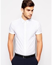Asos Smart Shirt In Short Sleeve With Button Down Collar White