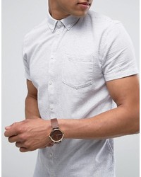 Minimum Bellino Short Sleeve Shirt Microdot Buttondown Slim Fit In White
