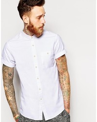 Asos Brand Oxford Shirt In White With Short Sleeves And Grandad Collar