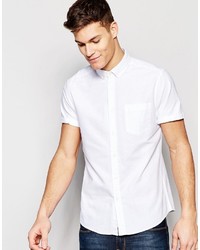 Asos Brand Oxford Shirt In White With Short Sleeves In Regular Fit
