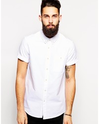 Asos Brand Oxford Shirt In White With Short Sleeves