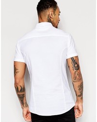 Asos Brand Oxford Skinny Shirt In White With Short Sleeves