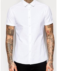 Asos Brand Oxford Skinny Shirt In White With Short Sleeves