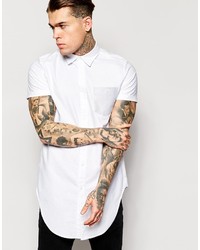 Asos Brand Oxford Super Longline Shirt In Short Sleeve With Mesh Pocket