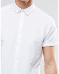 Asos Brand Regular Fit Shirt In White With Short Sleeves