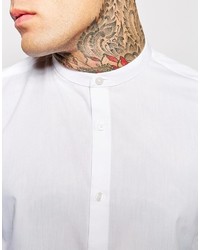 Asos Brand Shirt In Super Longline With Grandad Collar And Short Sleeves
