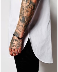Asos Brand Shirt In Super Longline With Grandad Collar And Short Sleeves