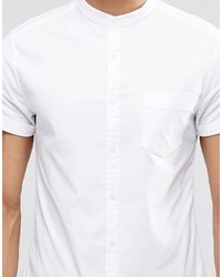 Asos Brand Skinny Oxford Shirt In White With Grandad Collar And Short Sleeves