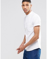 Asos Brand Skinny Oxford Shirt In White With Grandad Collar And Short Sleeves