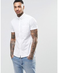 Asos Brand Skinny Oxford Shirt In White With Short Sleeves
