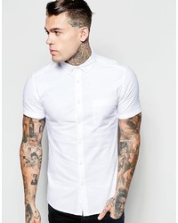 Asos Brand Skinny Oxford Shirt In White With Short Sleeves
