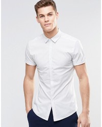 Asos Brand Skinny Shirt In Micro Stripe With Short Sleeves