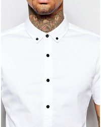Asos Brand Skinny Shirt In White Twill With Short Sleeves