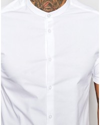 Asos Brand Skinny Shirt In White With Grandad Collar And Short Sleeves