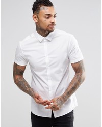 Asos Brand Skinny Shirt In White With Short Sleeves