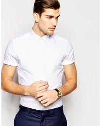 Asos Brand Smart Oxford In White Shirt With Short Sleeves