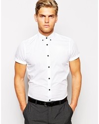 Asos Brand Smart Shirt In Short Sleeve With Button Down Collar And Contrast Buttons