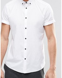 Asos Brand Smart Shirt In White With Button Down Collar And Contrast Buttons In Short Sleeves