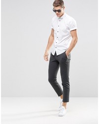 Asos Brand Smart Shirt In White With Button Down Collar And Contrast Buttons In Short Sleeves