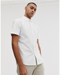 Farah Brewer Slim Fit Short Sleeve Oxford Shirt In White