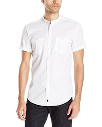 Calvin Klein Ck One Texture Band Collar Short Sleeve Button Down Shirt