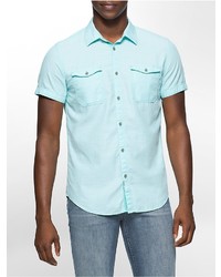 Calvin Klein Slim Fit Herringbone Utility Short Sleeve Shirt