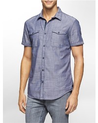 Calvin Klein Slim Fit Herringbone Utility Short Sleeve Shirt