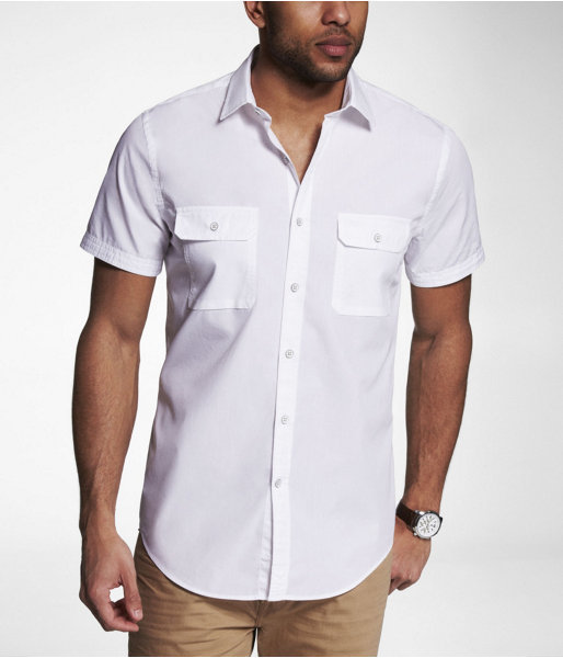 Express Fitted Short Sleeve Two Pocket Shirt | Where to buy & how