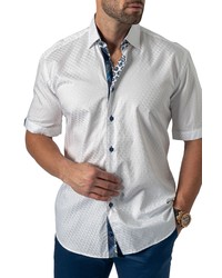 Maceoo Galileo Regular Fit Geometry Short Sleeve Button Up Shirt In White At Nordstrom