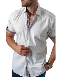 Maceoo Galileo Regular Fit Labyrinth Short Sleeve Cotton Button Up Shirt In White At Nordstrom