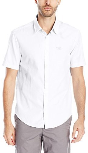 Hugo Boss Boss Busterino Solid Short Sleeve Button Down Shirt With Jersey | Amazon.com | Lookastic