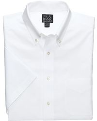 Jos. A. Bank Traveler Pinpoint Short Sleeve Solid Buttondown Collar Dress Shirt