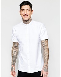Minimum Clothing Minimum Shirt With Grandad Collar Short Sleeves In White
