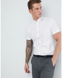 MOSS BROS Moss London Extra Slim Short Sleeve Oxford Shirt In White