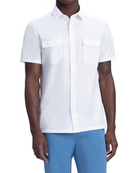 Bugatchi Ooohcotton Tech Knit Short Sleeve Button Up Shirt In White At Nordstrom