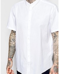 Lindbergh Oxford Shirt In White Short Sleeves Slim Fit