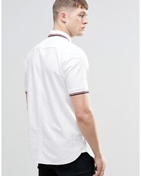 Fred Perry Shirt In Slim Fit With Knit Collar In White Short Sleeves