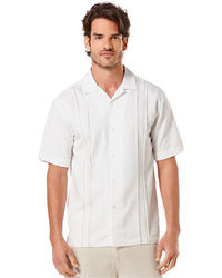 Cubavera Shirt Short Sleeve Geometric Embroidered Panel Shirt