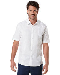 Cubavera Shirt Slim Fit Short Sleeve Floral Embroidered Linen Blend Shirt