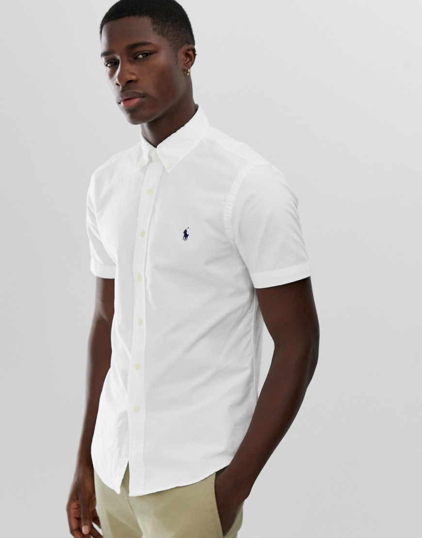 Polo Ralph Lauren Short Sleeve Slim Fit Gart Dyed Shirt With Collar In  White, $96 | Asos | Lookastic