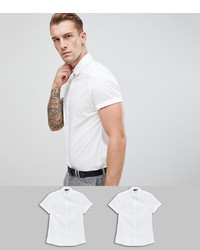 ASOS DESIGN Short Sleeve Slim Shirt 2 Pack In White Save