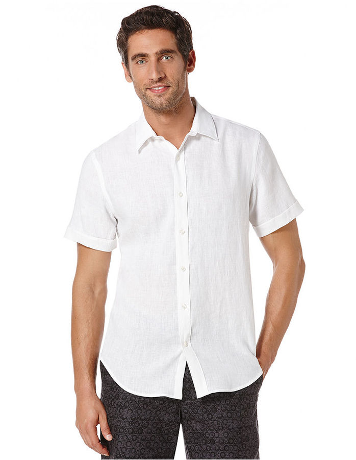 Perry Ellis Short Sleeve Solid Linen Shirt, $69 | Macy's | Lookastic