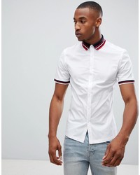 ASOS DESIGN Skinny Shirt In White With Ribbed Collar Cuff