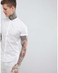 ASOS DESIGN Skinny Shirt With Baseball Collar In White
