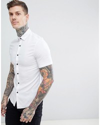 ASOS DESIGN Skinny Viscose Short Sleeve Shirt In White