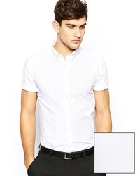 Asos Smart Shirt In Short Sleeve With Button Down Collar In Cotton